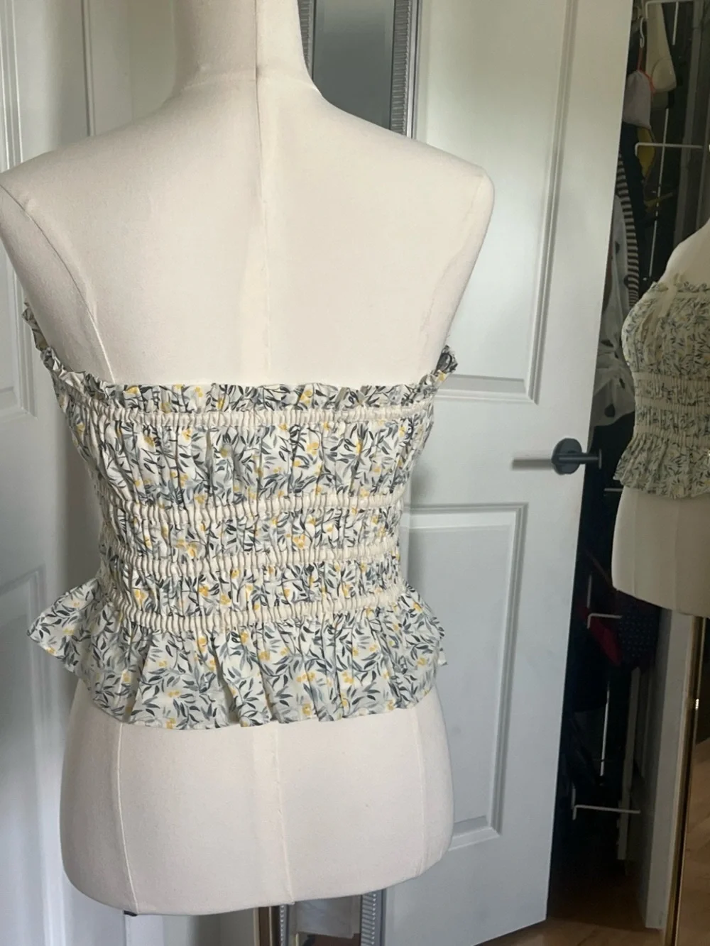 H&M Cream Floral Smocked Bandeau Top with Yellow Accents - Picture 6 of 8